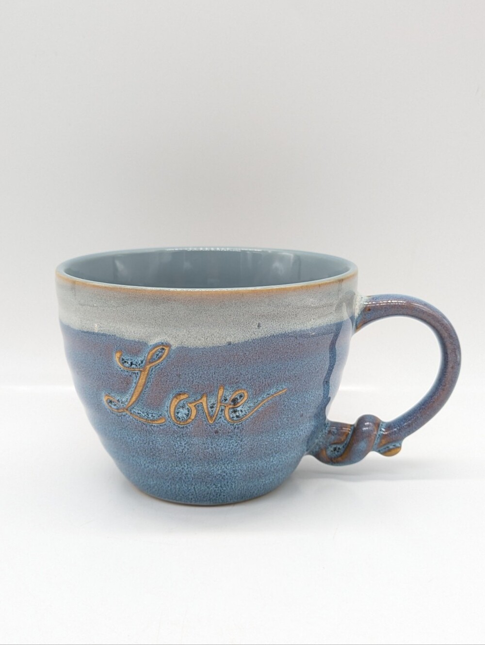 La Rochelle Blue Twisted Handle Love Ceramic Coffee Mug